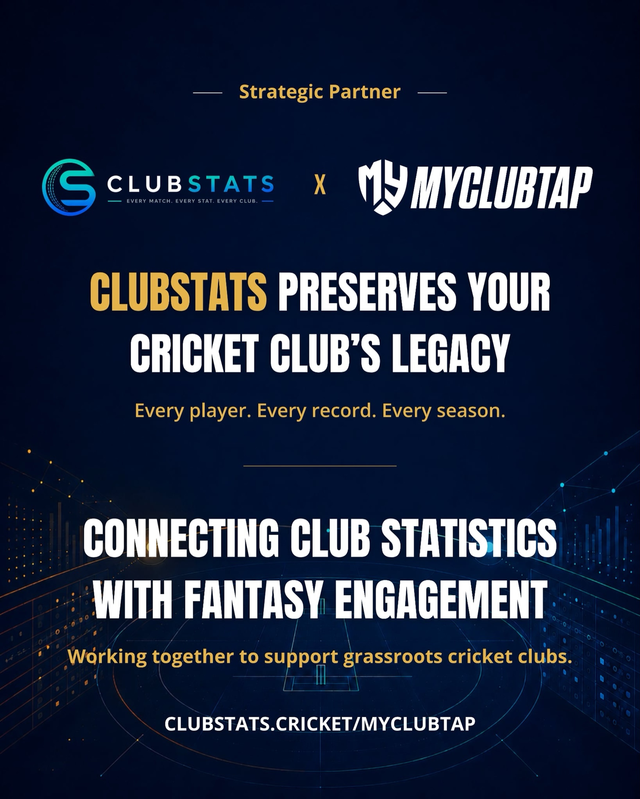 ClubStats and MyClubtap strategic partnership announcement for grassroots cricket clubs